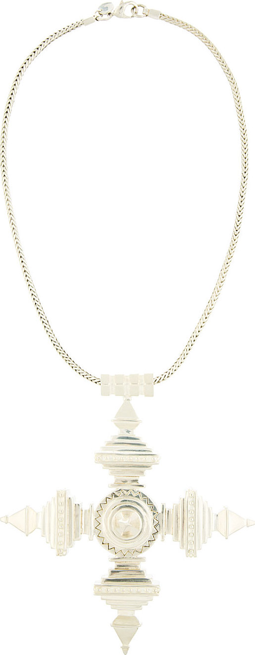 KTZ Silver Oversized Amulet Pendant Necklace