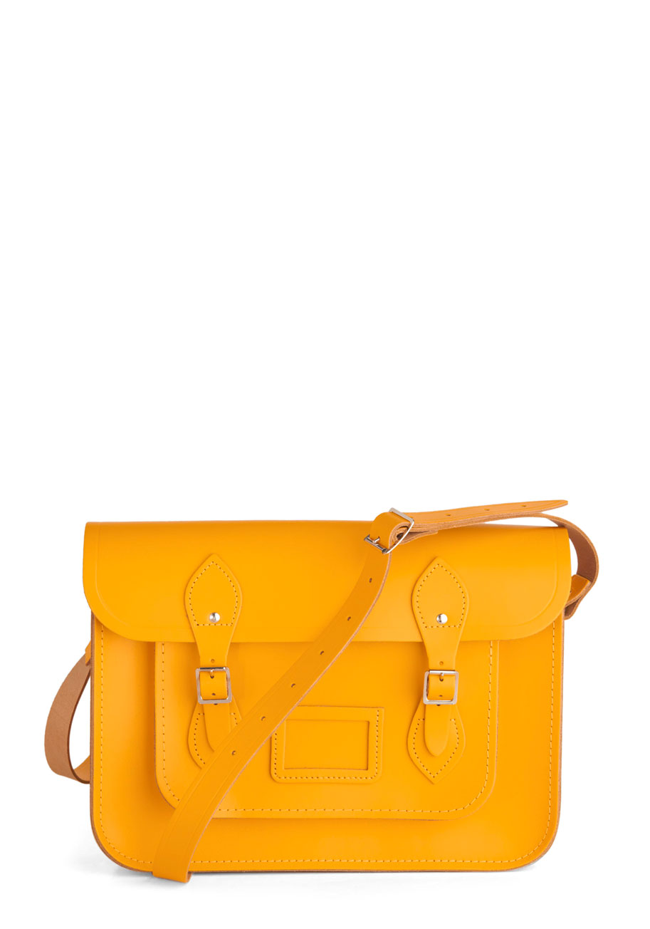 Cambridge Satchel Upwardly Mobile Satchel in Yellow - 14 inch | Mod Retro Vintage Bags | ModCloth.com
