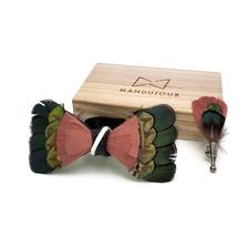 Exotic Fruitloop Feather Bow Tie with Feather Lapel Pin Set