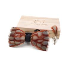 Gray Thanksgiving colors Feather Bow Tie  with Feather Lapel Pin Set