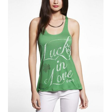 GRAPHIC RACERBACK TANK - LUCKY IN LOVE at Express