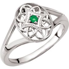Sterling Silver Emerald Granulated Filigree Ring