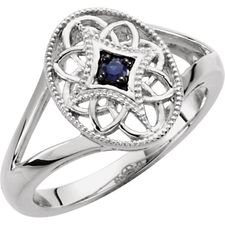 Sterling Silver Blue Sapphire Granulated Filigree Ring