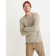 Donegal Cableknit Fisherman Sweater in snow heather image 2