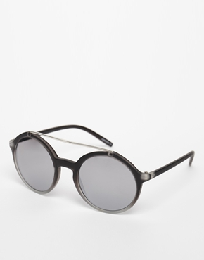 Image 1 of ASOS Round Sunglasses with Brow Bar and Metal Arms