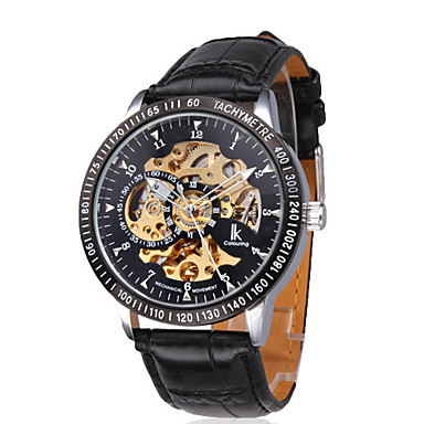 Black Men\'s Stylish Automatic Wrist Watch with Hollow Engraving