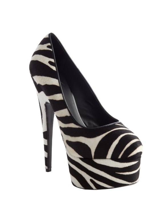 Giuseppe Zanotti : black and white zebra animal print calf hair platform pumps : style # 333319401