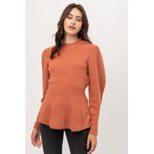 2 Tone Tweed Yarn Puff Sleeve Sweater