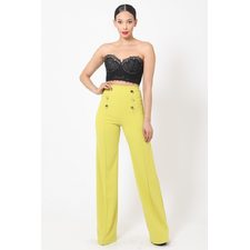 High-waist Crepe Pants With Buttons