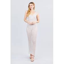 Sleeveless V-neck Side One Side Slit Long Knit Dress