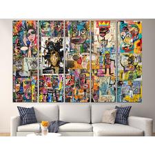 Basquiat canvas Collage print Basquiat wall art Collage wall 5 Panel