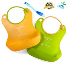 Baby Bibs - Cute Baby Bibs for Boys and Girls - Free Bonus Silicone Feeding Spoon - The Crud Catcher Baby Bib Is Soft, Waterproof, and Flexible - Your Easy Solution to Messy Clean up - Lifetime Guarantee