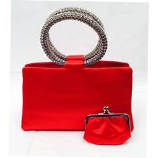 Judith Leiber Red Satin Evening Handbag With Swarovski Crystal Handles image 2
