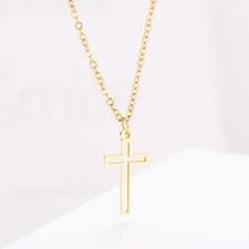 CACANA Stainless Steel Necklace For Women Lover's Cross Religion Hollow Gold Necklaces Engagement Jewelry Gift