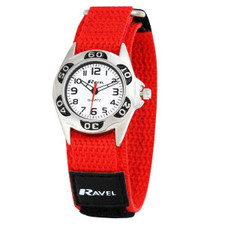 Ravel Boys Velcro strap watch red strap with white face