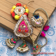 Excellence Gota Patti Fancy Lumba &amp; Peacock Feather Rakhi With M