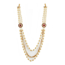 Dulhe ki White & Golden Mala with Dual Red Pendant