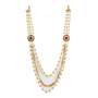 Dulhe ki White & Golden Mala with Dual Red Pendant