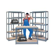 Business Bundle - 4x BRS Industrial Shelving Units & Workbench - Grey