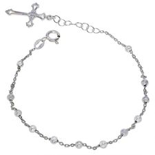 Sterling Silver Rosary Cross Beaded Trace Bracelet Extendable