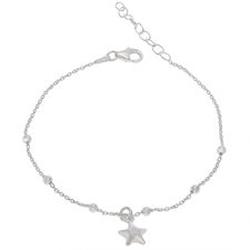 Sterling Silver Puffy Star Beaded Extendable Trace Bracelet