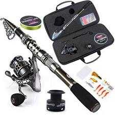 Telescopic Fishing Rod and Reel Combo - with 19pc Tackle Kit and Carrying case - Big Game Fishing