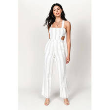  Stripe Back Tie Jumpsuit in White Multi