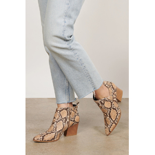 Nas Snake Asymmetrical Cutout Heeled Boots in Brown Multi