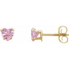 14K Yellow 4x3.5 mm Heart Pink Cubic Zirconia Youth Stud Earrings