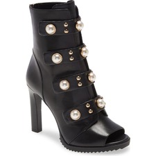 KARL LAGERFELD PARIS Brayden Embellished Bootie, Main, color, BLACK LEATHER