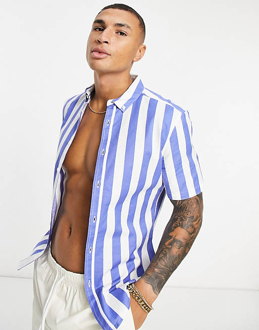  oxford skinny fit stripe shirt in blue, 1 of 4