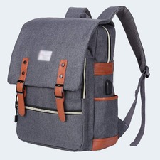 Vintage School College Backpack with USB Charging Port