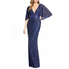 MAC DUGGAL Beaded Capelet Sleeve Column Gown, Main, color, MIDNIGHT