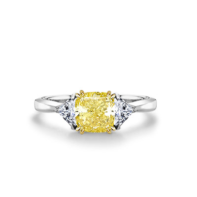 Cushion cut yellow diamond ring