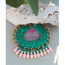 Handmade Statement Necklace-Crochet Chain with Teardrop Cup Chain