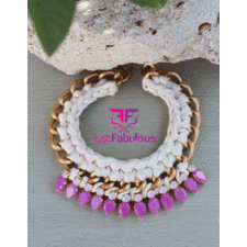 Handmade Statement Necklace-Crochet Chain with Teardrop Cup Chain