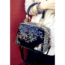 LUXURIOUS BLACK SEQUINS LEOPARD WOMEN HANDBAG/SHOULDER BAG