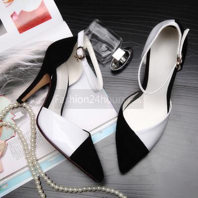 Mixed Colors Ladies Pointed High-heeled Shoes with Thin Leather Buckle Shoes