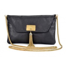 ENVELOPE TASSEL CLUTCH IN BLACK