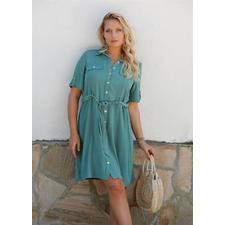 Women's Button Mint Green Linen Dress