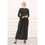 Women's Patterned Black Modest Dress