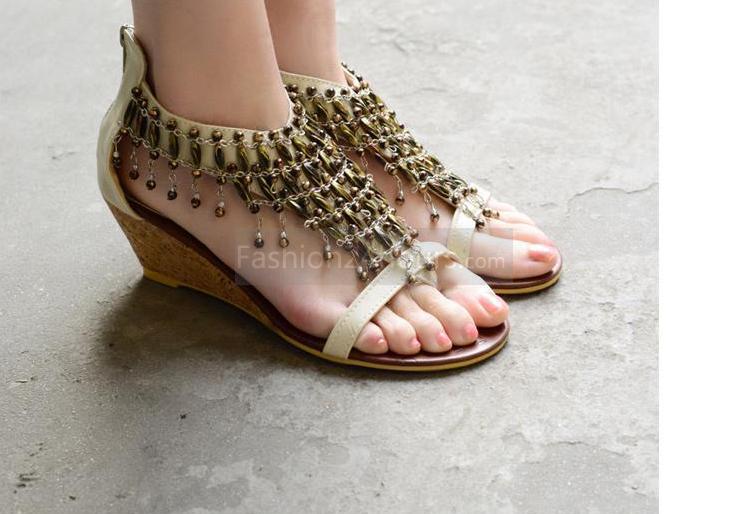 Bohemian Wedge Shoes Open T...