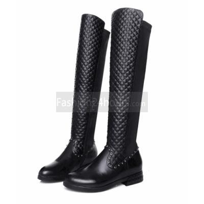 Over Knee Black Cowhide Boots 