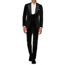 SUITSUPPLY Slim Fit Velveteen Three Piece Tuxedo, Main, color, BLACK