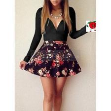 Sexy Low-Cut Long-Sleeved Floral Dress