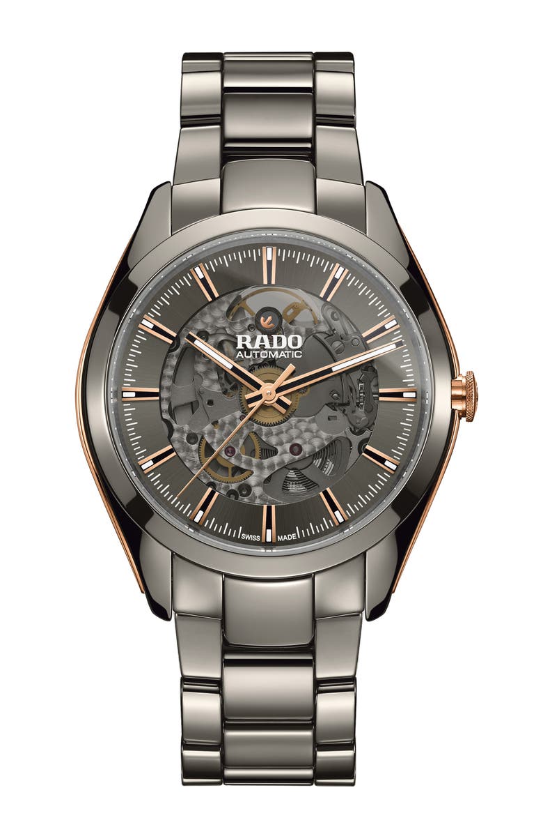RADO HyperChrome Exhibition Automatic Ceramic Bracelet Watch, 42mm, Main, color, PLASMA/ ROSE GOLD