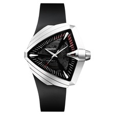 HAMILTON Ventura Automatic Rubber Strap Watch, 45.5mm x 46mm, Main, color, BLACK/ SILVER