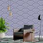 Geometric Art Deco Blue White Wallpaper Monochrome Embossed image 0