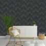 Geometric Art Deco Blue Gold Wallpaper Monochrome Embossed image 0