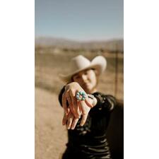 Rita Dawes Sterling Silver and Kingman Turquoise Naja Ring